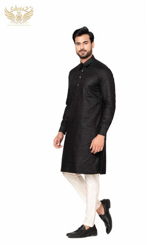 Onyx Craft – Black Giza Cotton Self Work Kurta