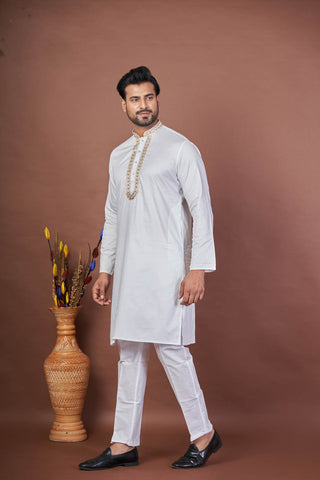 Sparkle White – Giza Cotton Mirror Embroidered Kurta