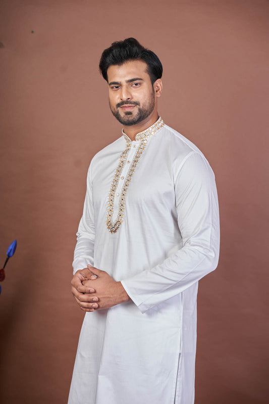 Sparkle White – Giza Cotton Mirror Embroidered Kurta