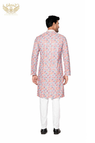 Festive Chikankari Kurta – Multicolour Cotton Sequin