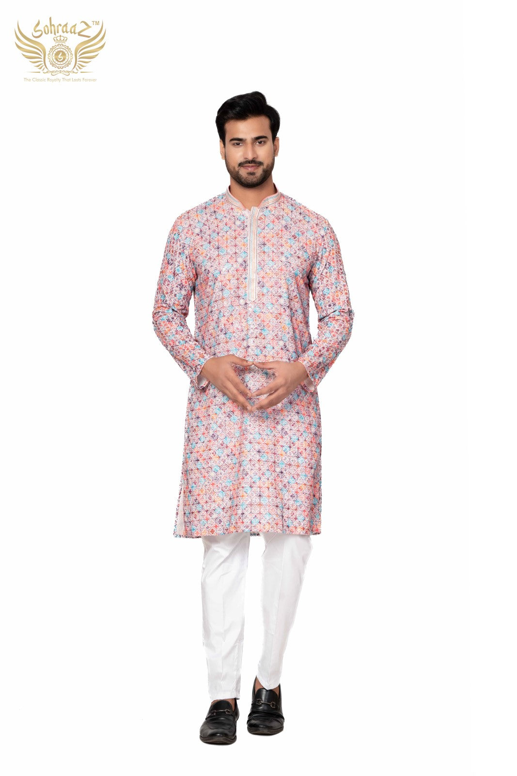 Festive Chikankari Kurta – Multicolour Cotton Sequin