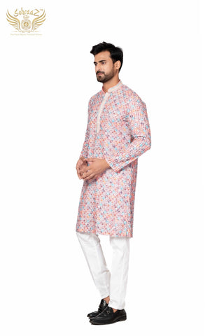 Festive Chikankari Kurta – Multicolour Cotton Sequin