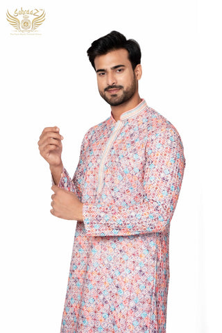 Festive Chikankari Kurta – Multicolour Cotton Sequin