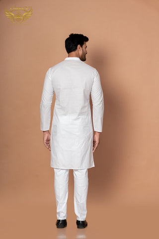 Snow White Addhi Kurta with Fine Thread Craft
