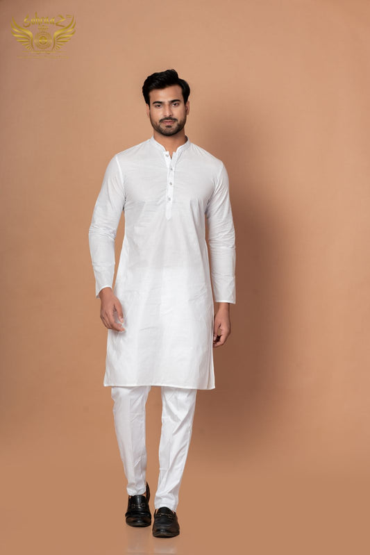 Snow White Addhi Kurta with Fine Thread Craft
