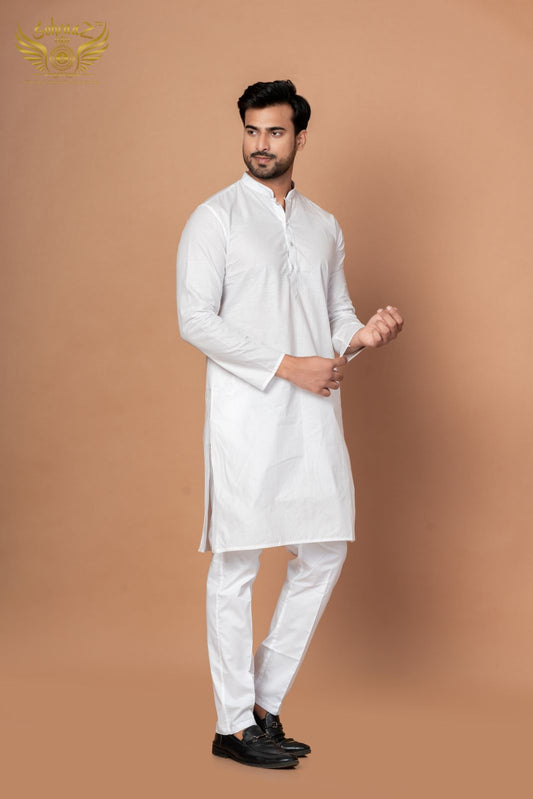 Snow White Addhi Kurta with Fine Thread Craft