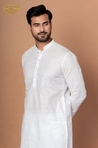 Snow White Addhi Kurta with Fine Thread Craft