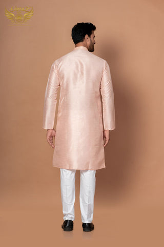 Pastel Pink Dupion Silk Kurta with Thread Work