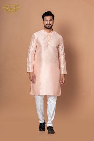 Pastel Pink Dupion Silk Kurta with Thread Work