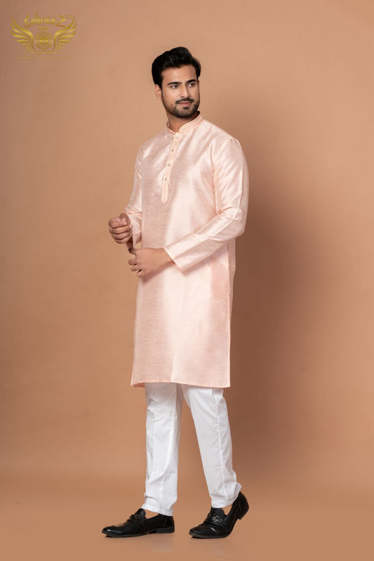 Pastel Pink Dupion Silk Kurta with Thread Work