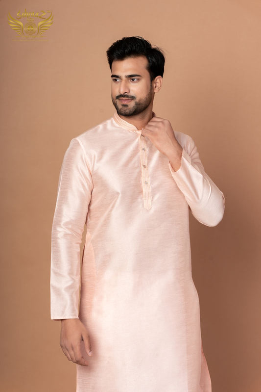Pastel Pink Dupion Silk Kurta with Thread Work