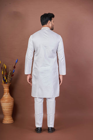 White Gold – Luxury Giza Cotton Golden Work Kurta