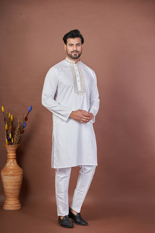 White Gold – Luxury Giza Cotton Golden Work Kurta