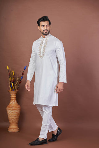 White Gold – Luxury Giza Cotton Golden Work Kurta