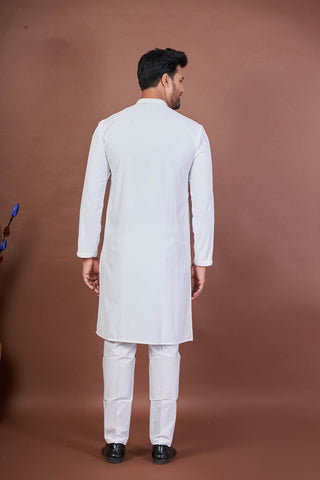 Bright White – Giza Cotton Mirror Work Kurta