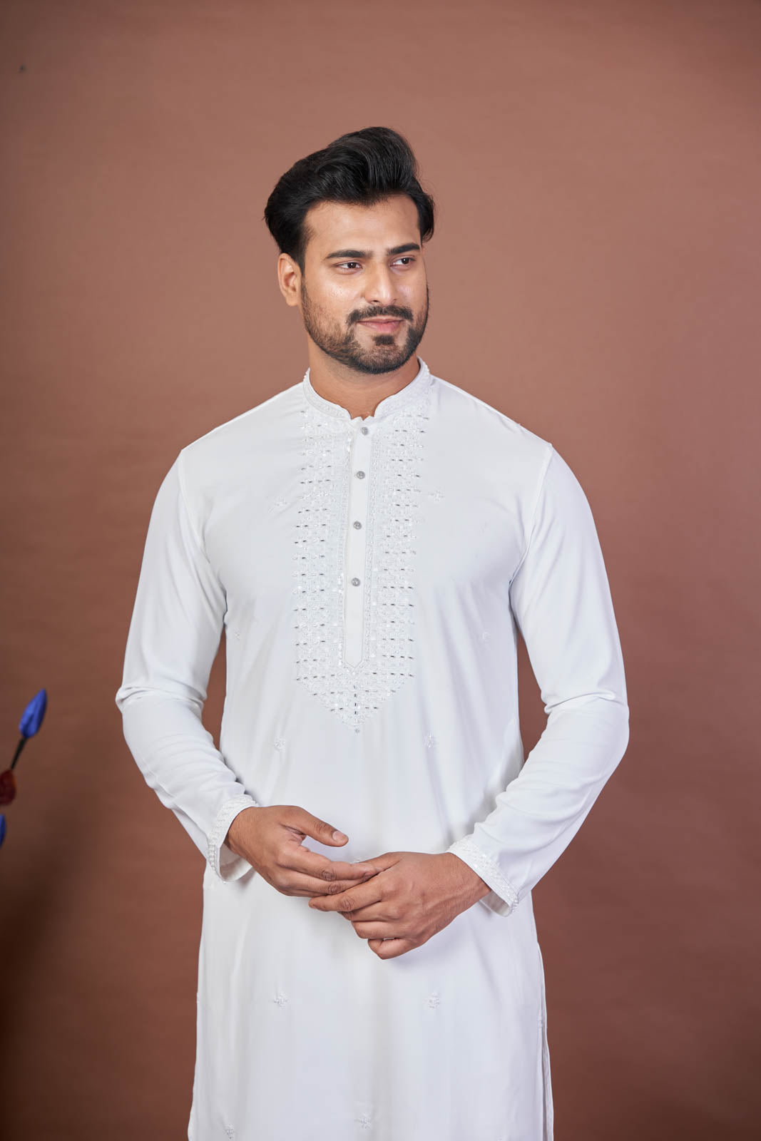 Bright White – Giza Cotton Mirror Work Kurta
