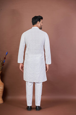 Gentle Stitch – White Cotton Embroidered Kurta