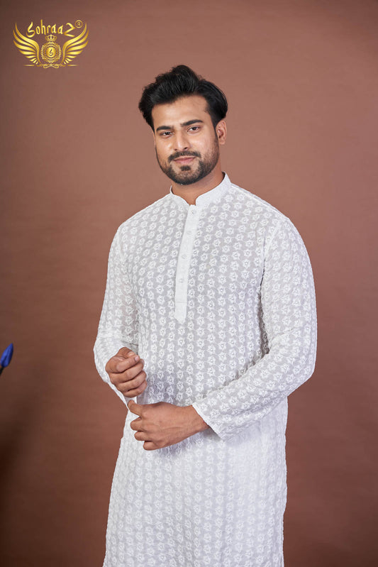 Gentle Stitch – White Cotton Embroidered Kurta