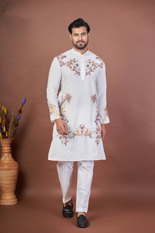Armani Stitch – White Armani Embroidered Kurta
