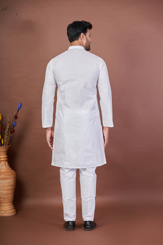 The Light Stitch – White Paper Cotton Embroidered Kurta