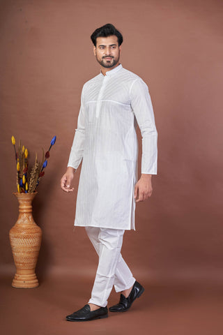 The Light Stitch – White Paper Cotton Embroidered Kurta