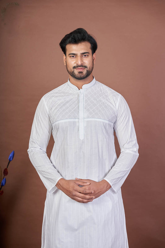 The Light Stitch – White Paper Cotton Embroidered Kurta