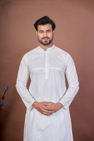 The Light Stitch – White Paper Cotton Embroidered Kurta