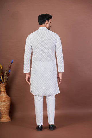 Shwet – White Cotton Embroidered Kurta