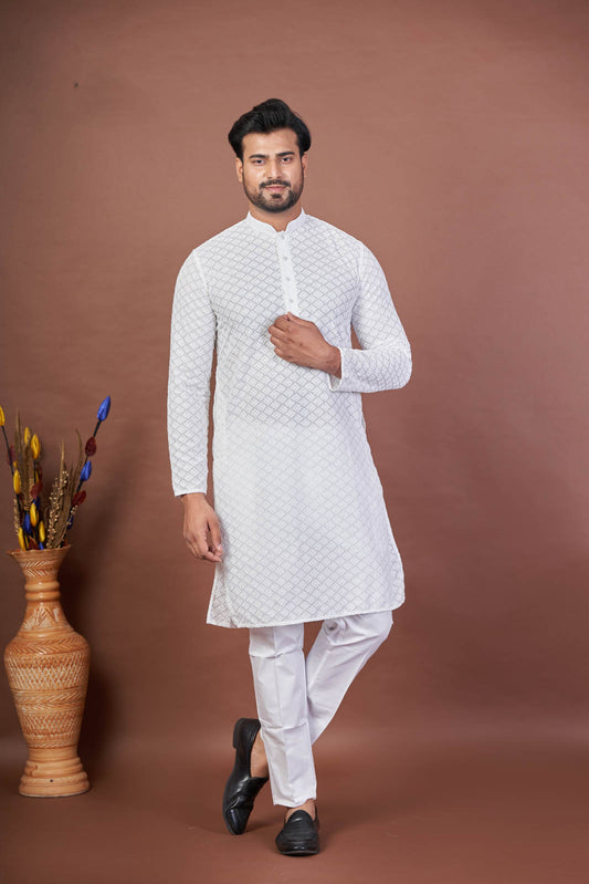 Shwet – White Cotton Embroidered Kurta