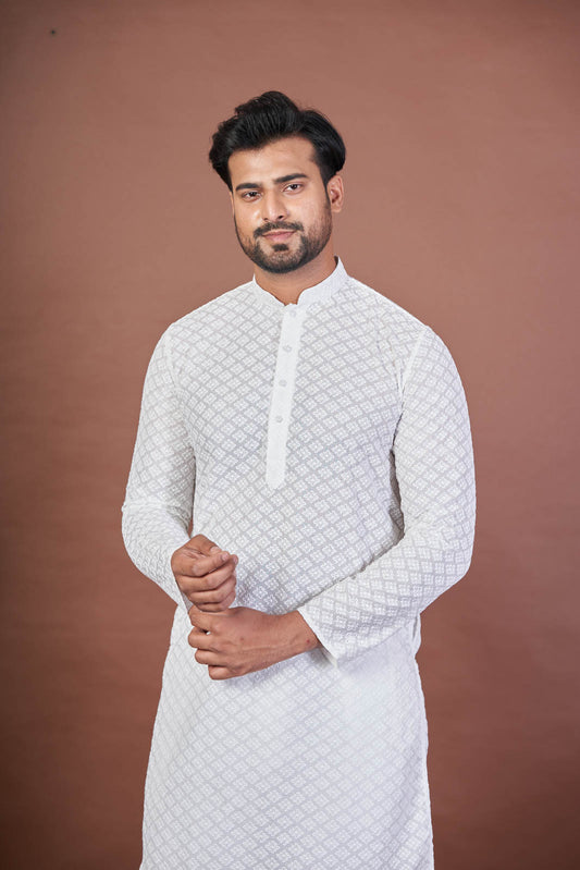 Shwet – White Cotton Embroidered Kurta