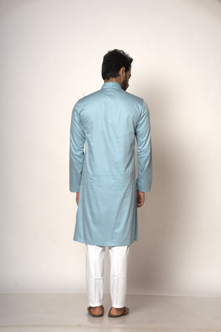 Aqva Blue Colour With Collar  Mirror Work Design Kurta