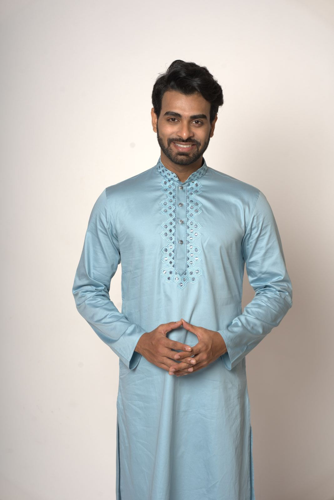 Aqva Blue Colour With Collar  Mirror Work Design Kurta