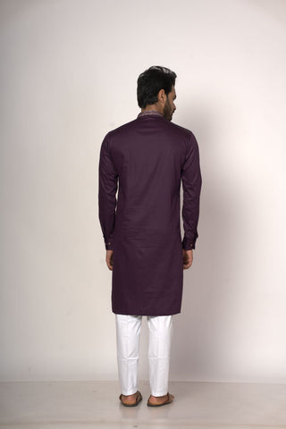 Purple Colour With Neck And Chest Work Style Kurta