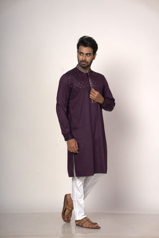 Purple Colour With Neck And Chest Work Style Kurta