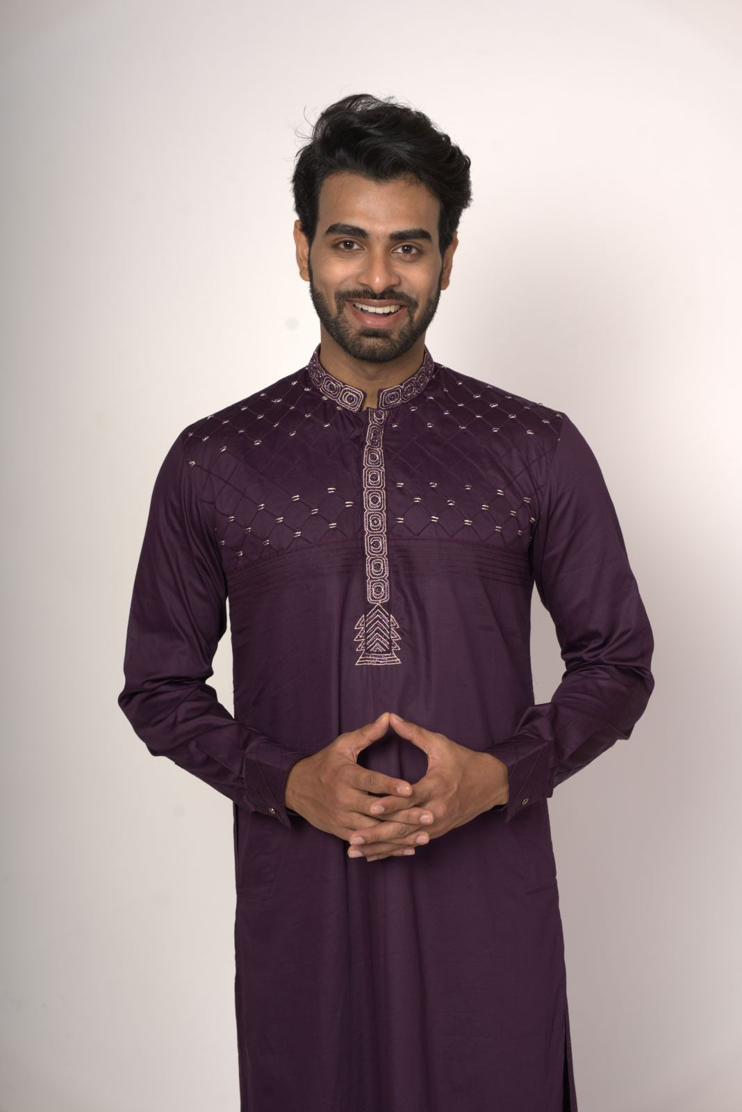 Purple Colour With Neck And Chest Work Style Kurta