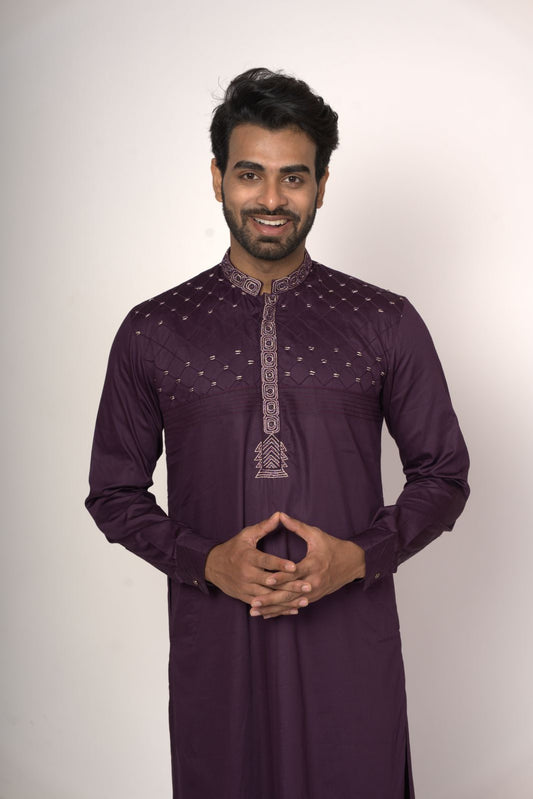 Purple Colour With Neck And Chest Work Style Kurta