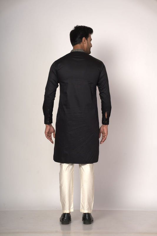 Chest Hand Embroidery Black Colour Kurta