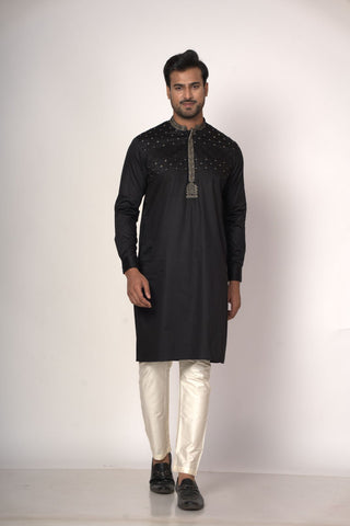 Chest Hand Embroidery Black Colour Kurta