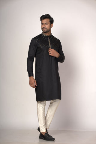 Chest Hand Embroidery Black Colour Kurta
