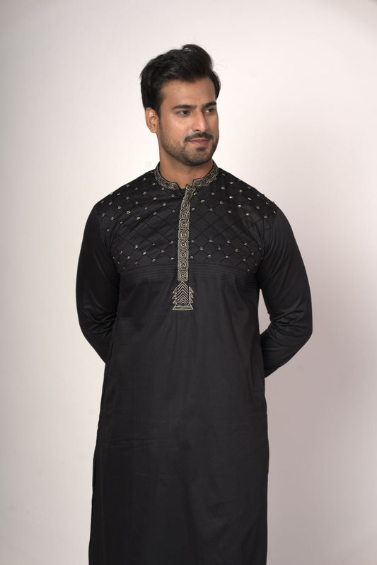 Chest Hand Embroidery Black Colour Kurta