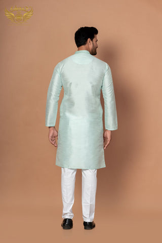 Royal Thread – Emerald Green Dupion Silk Festive Kurta