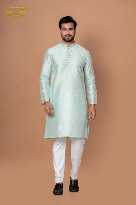 Royal Thread – Emerald Green Dupion Silk Festive Kurta