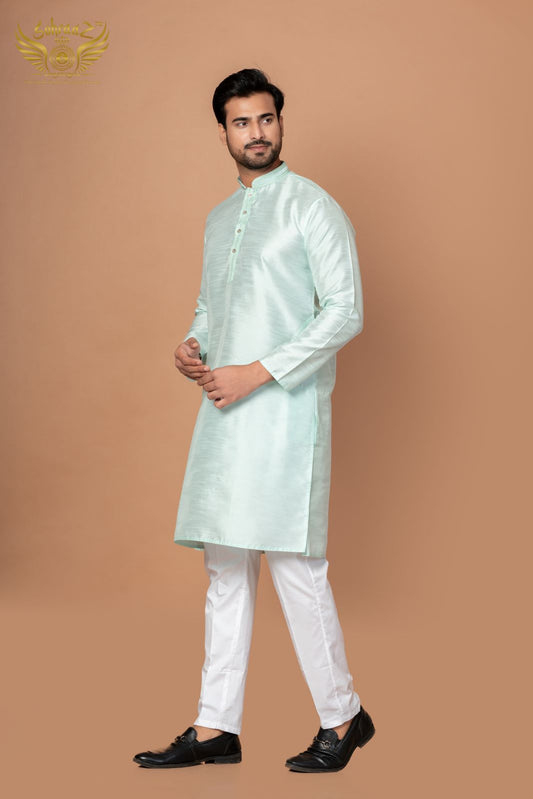 Royal Thread – Emerald Green Dupion Silk Festive Kurta
