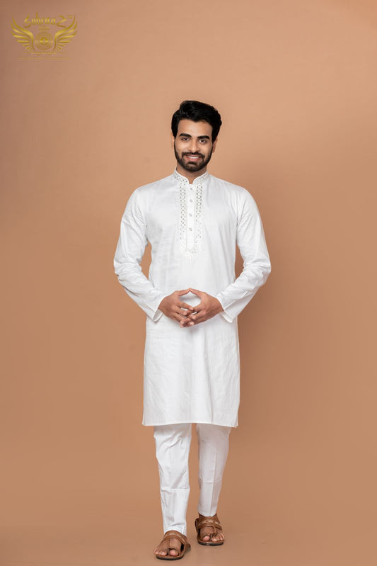 Reflect Royal – White Giza Mirror Work Kurta