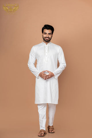 Reflect Royal – White Giza Mirror Work Kurta