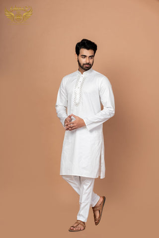 Reflect Royal – White Giza Mirror Work Kurta