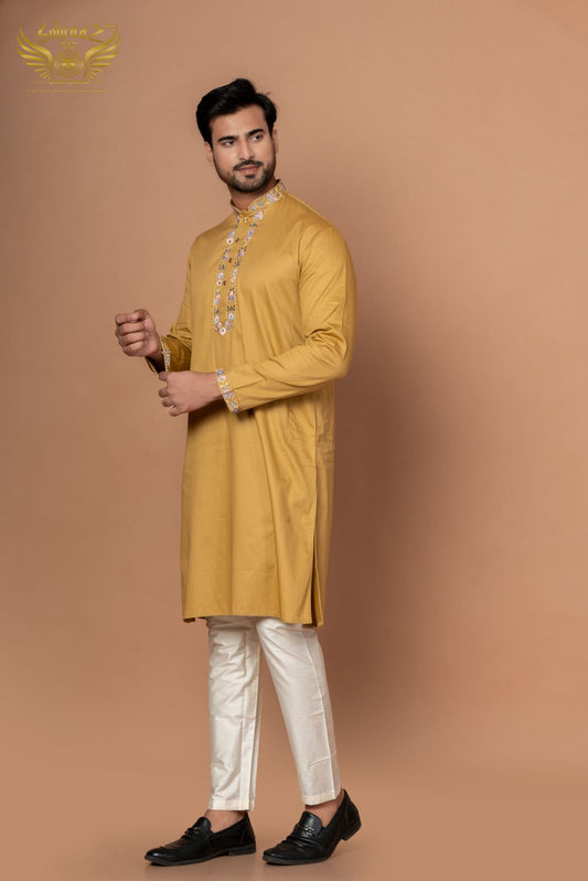 The Yellow Craft – Giza Cotton Embroidered Kurta