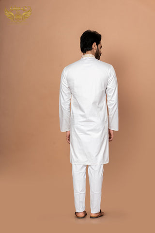 Mirror Star – White Giza Cotton Mirror Work Kurta