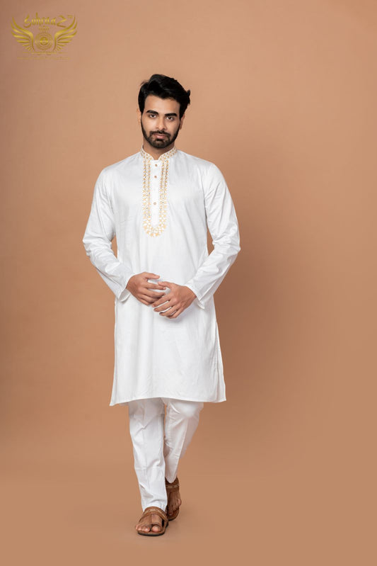 Mirror Star – White Giza Cotton Mirror Work Kurta