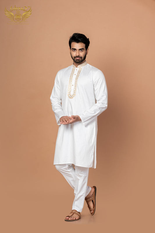 Mirror Star – White Giza Cotton Mirror Work Kurta